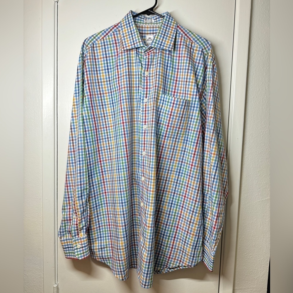 Peter Millar Plaid White Red Blue Green Yellow Multicolor Button Down Shirt XL